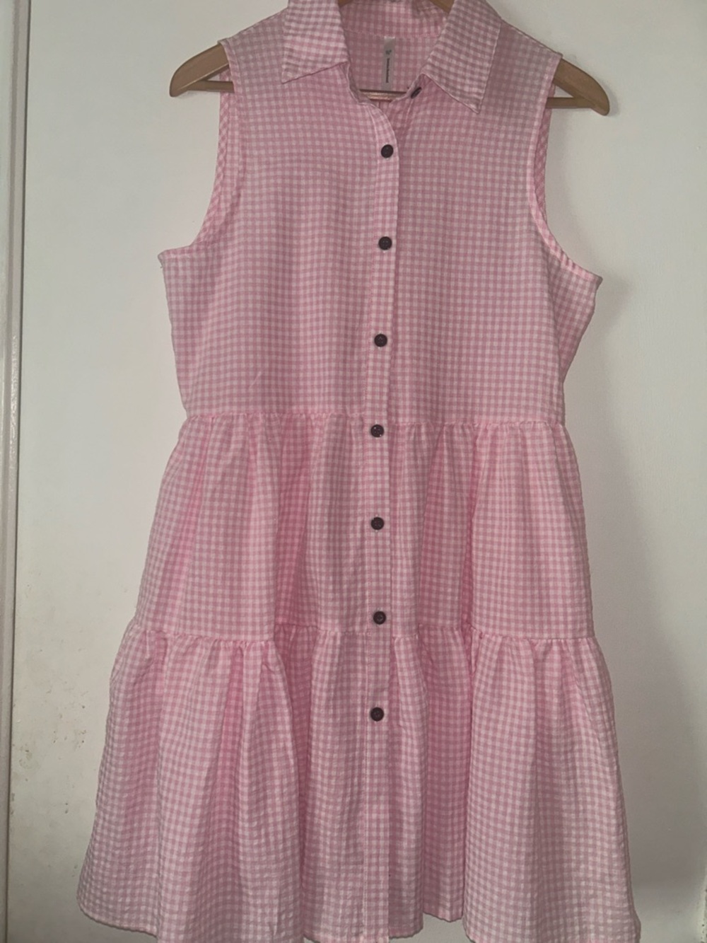 Beachsissi Sleeveless Pink Gingham Tiered Dress size S - Picture 2 of 5